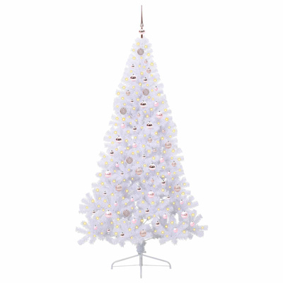 Sztuczna choinka z 300 diodami LED Biały 210 cm PVC i stal