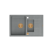 MORGAN 156 GraniteQ zlewozmywak silver stone z syfonem Push To Open okrągły 1,5-komorowy z/o / elementy miedziane