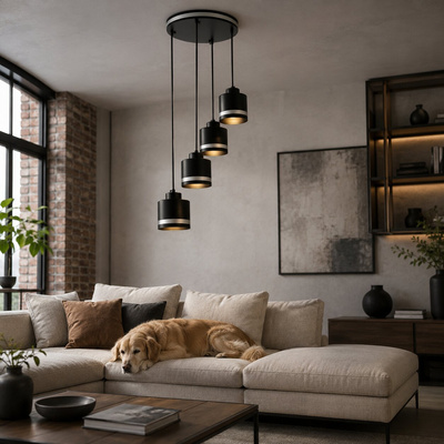 Lampa wisząca Wama talerz 4-punktowa nad stół metalowa czarno-chromowa