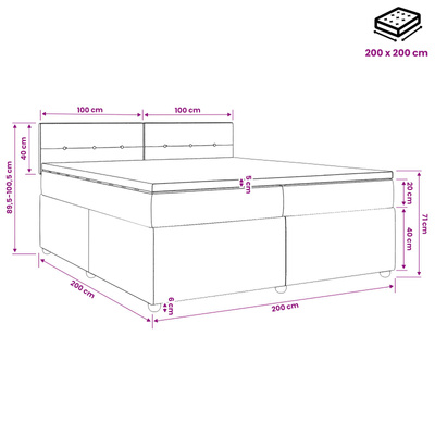 Łóżko kontynentalne z materacem kremowy 200 x 200 cm tkanina