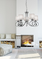 Lampa wisząca chromowa / biały abażur tkany 5x40W Arnika Candellux 35-21687