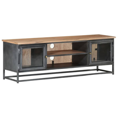 vidaXL Szafka pod TV, szara, 120x30x40 cm, lite drewno akacjowe i stal
