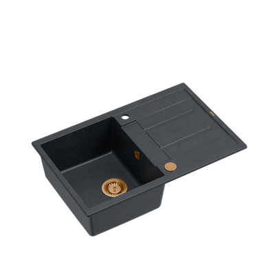 MORGAN 111 GraniteQ zlewozmywak black diamond z syfonem Push To Open 1-komorowy z/o / elementy miedziane