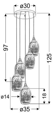 Lampa sufitowa wisząca chromowa talerz 5x60W Marina Candellux  35-60198