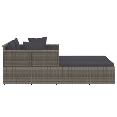 vidaXL Leżak z poduszką, szary, 182x118x63 cm, rattan PE