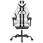 vidaXL Fotel gamingowy z podnóżkiem, biało-czarny, sztuczna skóra model standard
