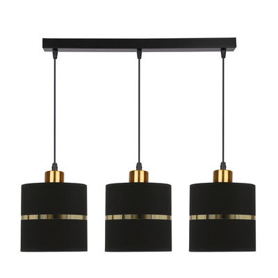 Lampa wisząca z abażurami Assam czarna ze złotym potrójna do salonu