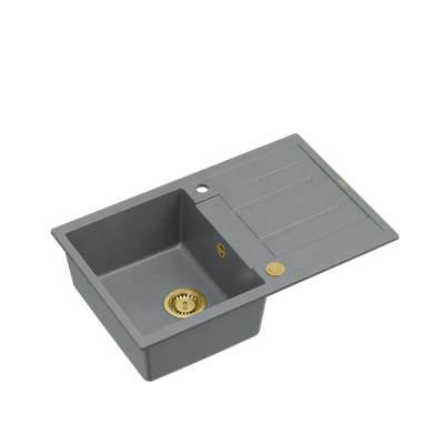 MORGAN 111 GraniteQ zlewozmywak silver stone z syfonem Push To Open 1-komorowy z/o / elementy złote