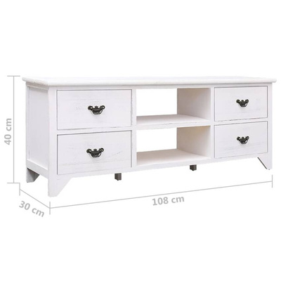 vidaXL Szafka pod TV, antyczna biel, 108x30x40 cm, drewno paulownia