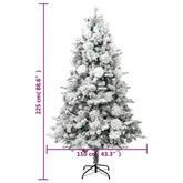 vidaXL Choinka flokowana śniegiem z lampkami i szyszkami 225 cm PVC/PE