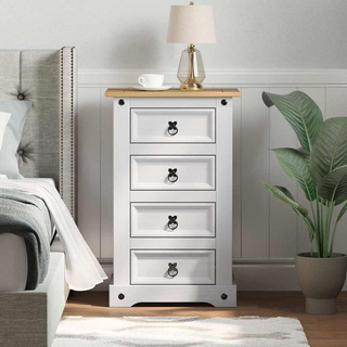 Stolik nocny Corona Biały 53 x 39 x 84 cm Lite drewno sosnowe