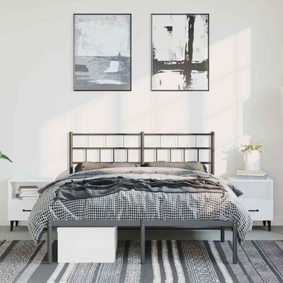 Metalowa rama łóżka z wezgłowiem, czarna, 135x190 cm