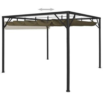 vidaXL Altana ogrodowa ze zwijanym dachem, 3x3 m, taupe, 180 g/m²