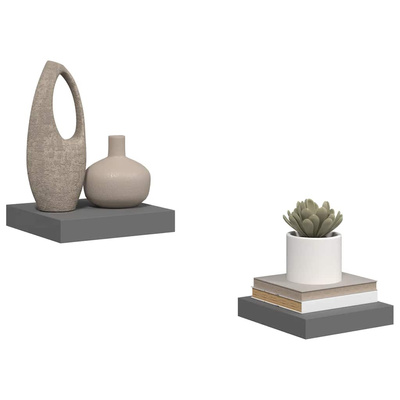 vidaXL Półki ścienne, 2 szt., szare, wysoki połysk, 23x23,5x3,8cm, MDF