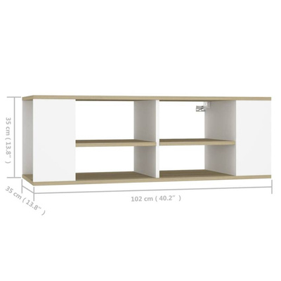 vidaXL Wisząca szafka pod TV, biel i dąb sonoma, 102x35x35 cm