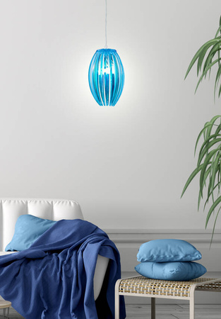 Lampa wisząca Abuko pojedyncza niebieska do sypialni E27 z tworzywa sztucznego