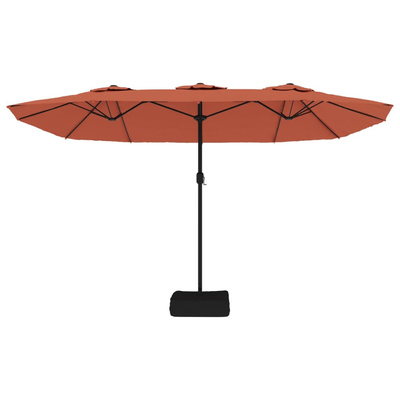 Podwójny parasol ogrodowy z LED, terakotowy, 449x265 cm