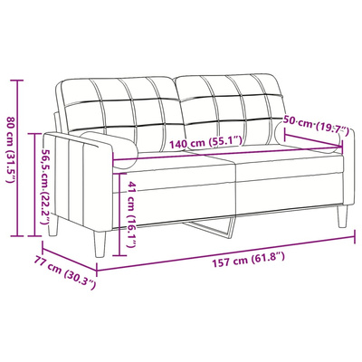 2-osobowa sofa z poduszkami, różowa, 140 cm, aksamit