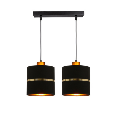 Lampa wisząca z abażurami Assam czarna złoty pasek podwójna do jadalni