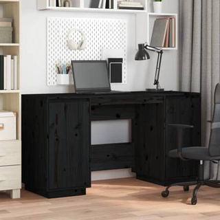 vidaXL Biurko, czarne, 140x50x75 cm, lite drewno sosnowe