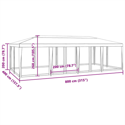 Namiot imprezowy z 12 ścianami z siatki, antracyt, 8x4 m, HDPE