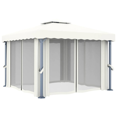 Altana z zasłonami i sznurem lampek LED, 3x3 m, kremowa