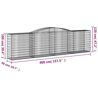 Kosze gabionowe, 3 szt, 400x50x100/120 cm, galwanizowane żelazo