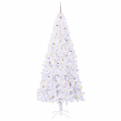 Sztuczna choinka z 300 diodami LED Biały 240 cm PVC i stal