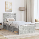 Ramka łóżka Szary beton 100 x 200 cm Lite drewno sosnowe