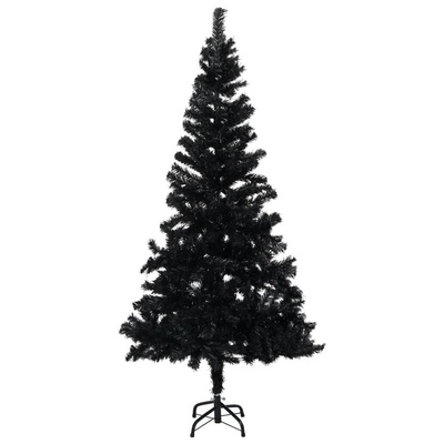 Sztuczna choinka z lampkami i bombkami, czarna, 240 cm, PVC vidaXL