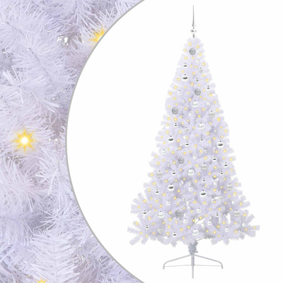 Sztuczna choinka z 300 diodami LED Biały 210 cm PVC i stal