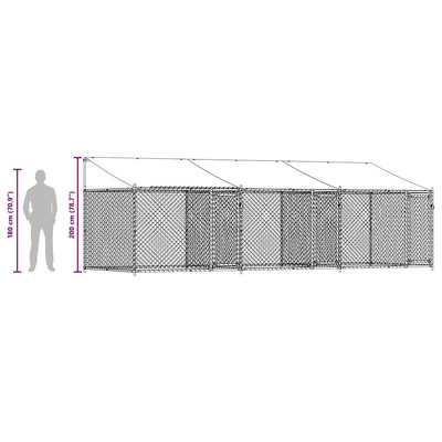 Klatka dla psa, z dachem i drzwiami, szara, 6x2x2 m, stal