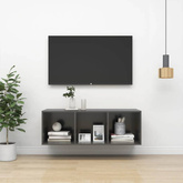 vidaXL Wisząca szafka pod TV, wysoki połysk, szara, 37x37x107 cm