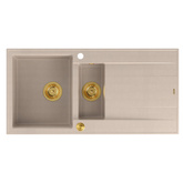 Zlewozmywak granitowy EVAN 156  – półtorakomorowy, wpuszczany, pearl beige/elementy złote, Quadron