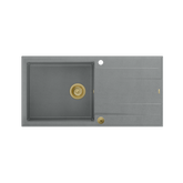 EVAN 146 XL GraniteQ zlewozmywak z syfonem Push 2 Open 1-komorowy z/o (1000x500x210; kom. 420x480) silver stone / elementy złote