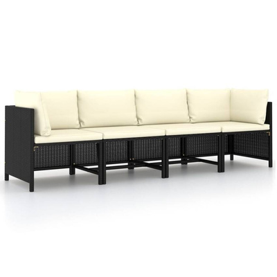 vidaXL 4-osobowa sofa ogrodowa z poduszkami, polirattan, czarna