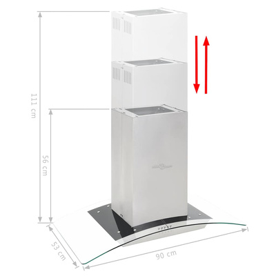 Okap kuchenny LED, wyspowy, stal nierdzewna, 90 cm, 756 m?/h