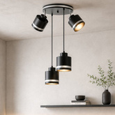 Lampa wisząca Wama talerz czarna chrom 4-punktowa metalowa nad stół