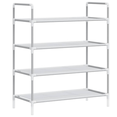Stojak na buty z 4 półkami, metal i włóknina, srebrny