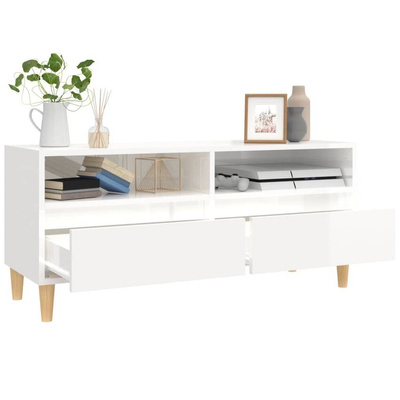 vidaXL Szafka pod TV, wysoki połysk, biała, 100x34,5x44,5 cm