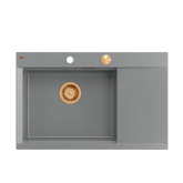 JOSH 111 GraniteQ zlewozmywak 1-komorowy z/o (780x500x215) silver stone  + syfon push 2 open + deska + wkładka/ elementy miedziane