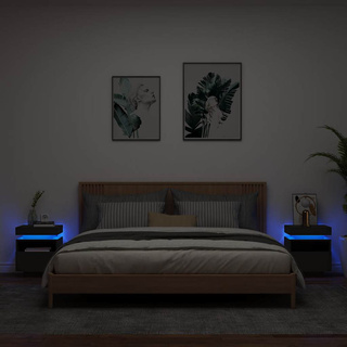 Szafki nocne z oświetleniem LED, 2 szt., czarne, 40x39x48,5 cm