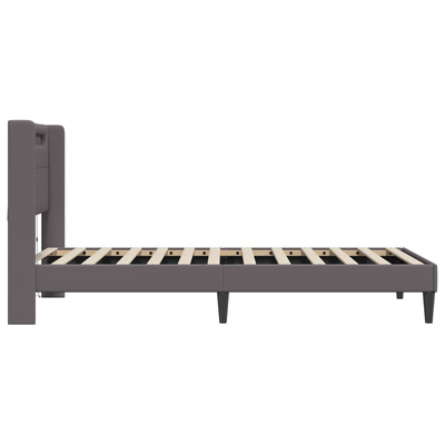Ramka łóżka z paskami LED Szary 100 x 200 cm Ekoskóra