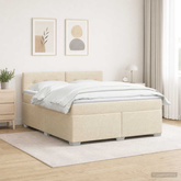 Łóżko Box Spring z materacem i LED kremowy 140 x 190 cm tkanina