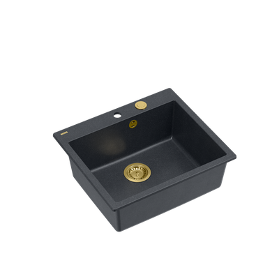 MORGAN 110 GraniteQ zlewozmywak black diamond z syfonem Push To Open kol. złoty 1-komorowy b/o + zaczepy 4 szt