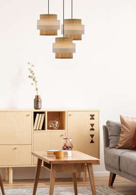 Lampa wisząca z abażurami Rattan biało‑kremowa potrójna nowoczesna do jadalni