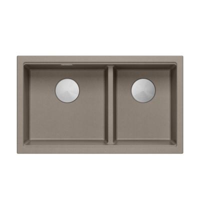 Zlewozmywak granitowy LOGAN 120 – dwukomorowy, wpuszczany, soft taupe/elementy stalowe, Quadron