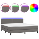 Łóżko kontynentalne z materacem i LED, szara ekoskóra 180x200cm vidaXL
