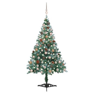 Sztuczna, oszroniona choinka, lampki, bombki i szyszki, 150 cm vidaXL