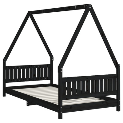 vidaXL Rama łóżka dziecięcego, czarna, 90x190 cm, drewno sosnowe model standard